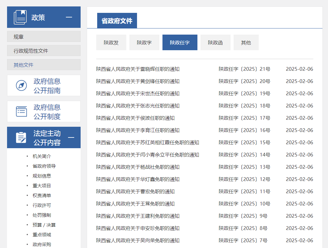 陕西省人民政府发布一批人事任免